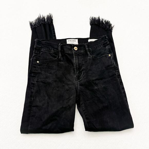 Frame Le High Skinny Assymetrical Hem Denim Jeans Black Size 26 - Picture 6 of 6